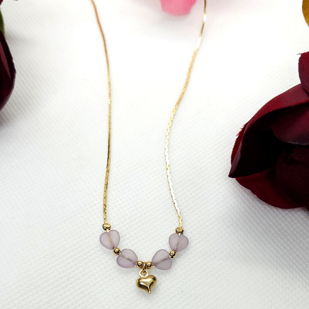 Vintage Gold & Purple Heart Dangle Necklace Minimalist Gold Chain Necklace